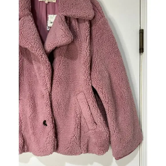 Free People Joplin Faux Fur Cozy Teddy Jacket Smoked Pink Size Large NWT Slouchy